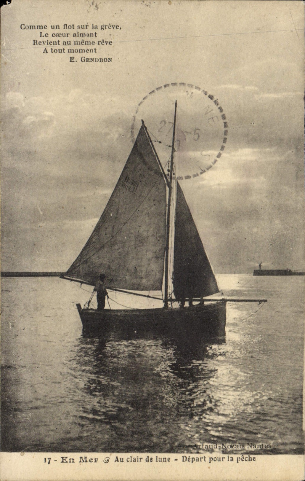 CPA Bateau Peche En mer Au clair de lune Depart pour la peche 