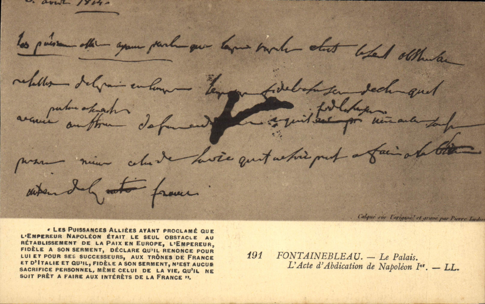 POSTAL Napoleon 1r Fontainebleau de la VENDIMIA el paladar el acto de la abdicación de Napoleon 1r
