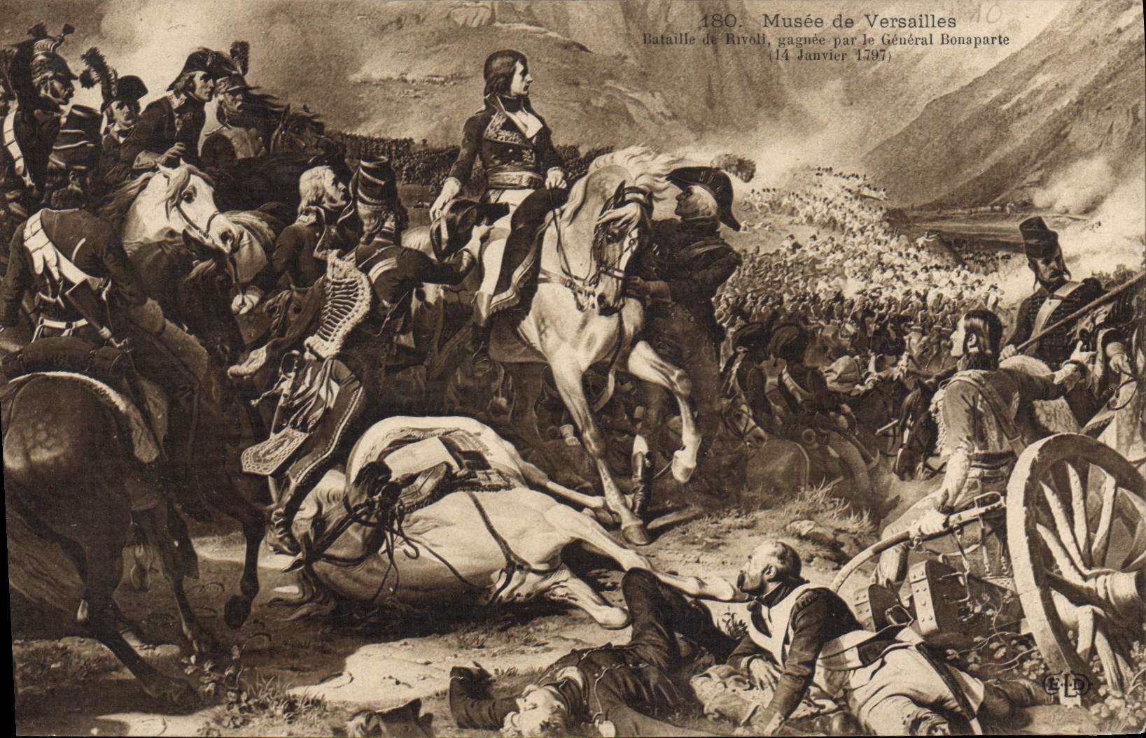 Museo de Napoleon de la POSTAL de la VENDIMIA 1r de las batallas de Versalles de Rivoli