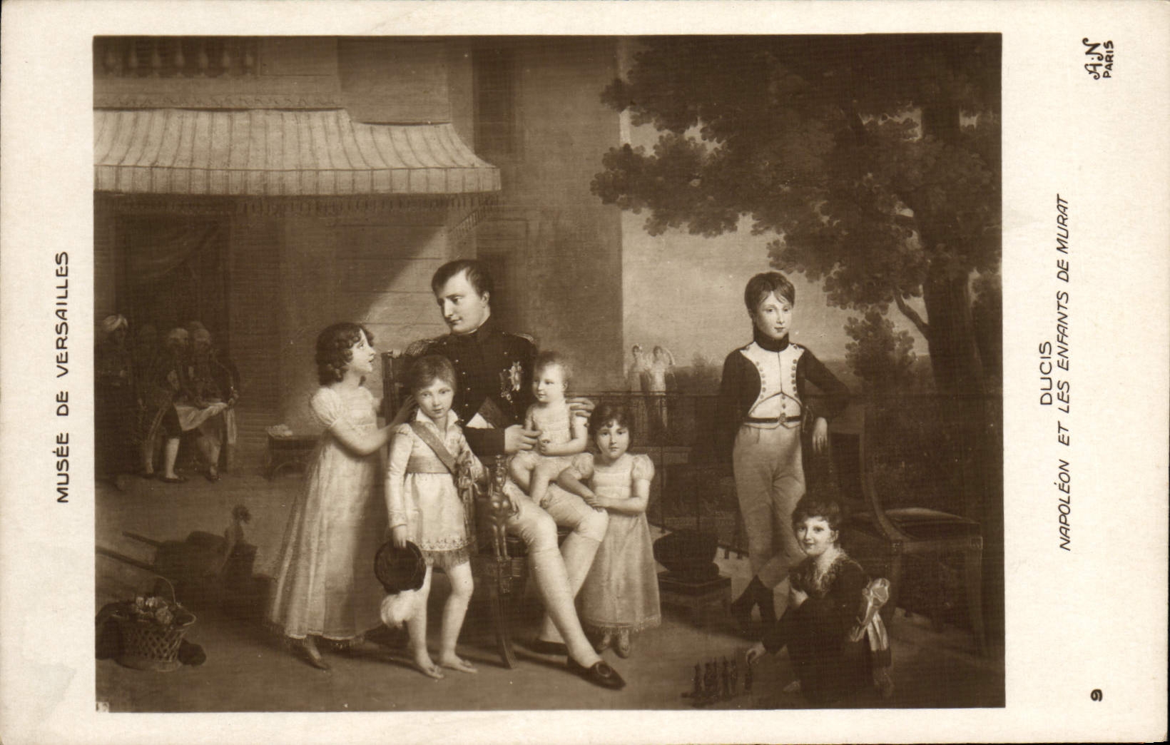 POSTAL Napoleon 1r Ducis de la VENDIMIA y niños del museo de Murat de Versalles