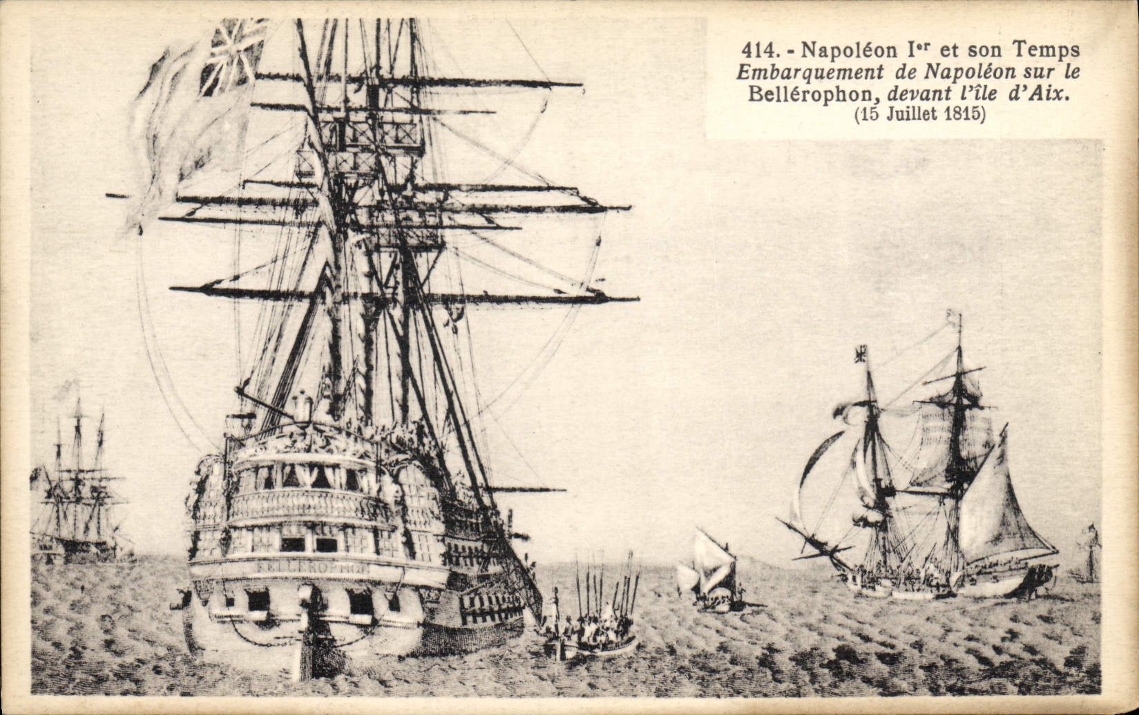 CPA Napoleon 1er Embarquement sur le Bellephon devant l'Ile d'Aix Bateau