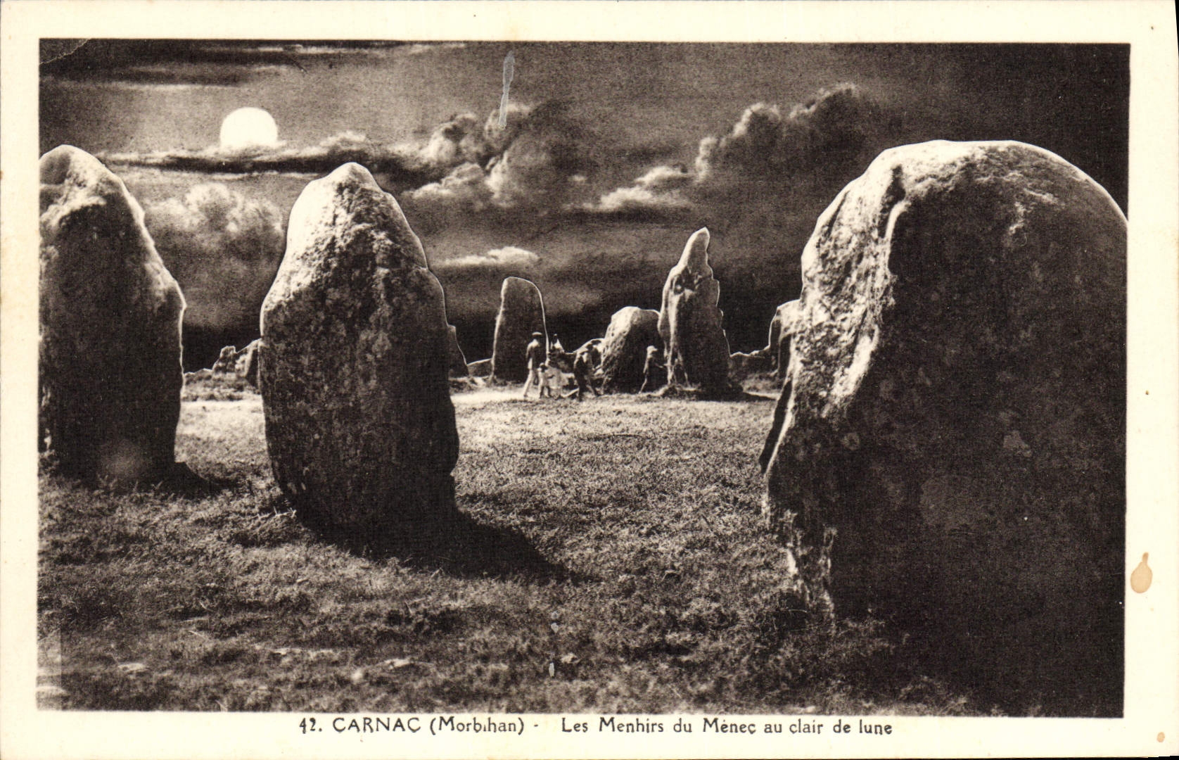 VINTAGE POSTCARD Dolmen Carnac Menhir menhirs of Menec to the moonlight
