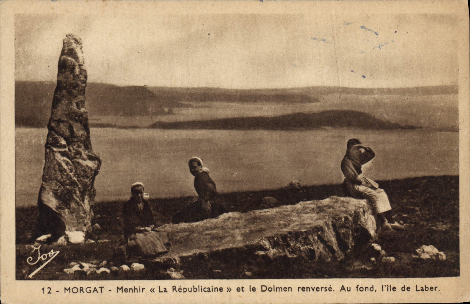VINTAGE POSTCARD Dolmen Menhir Morgat Menhir the Republican one and the dolmen reverses At the bottom the Island of Laber