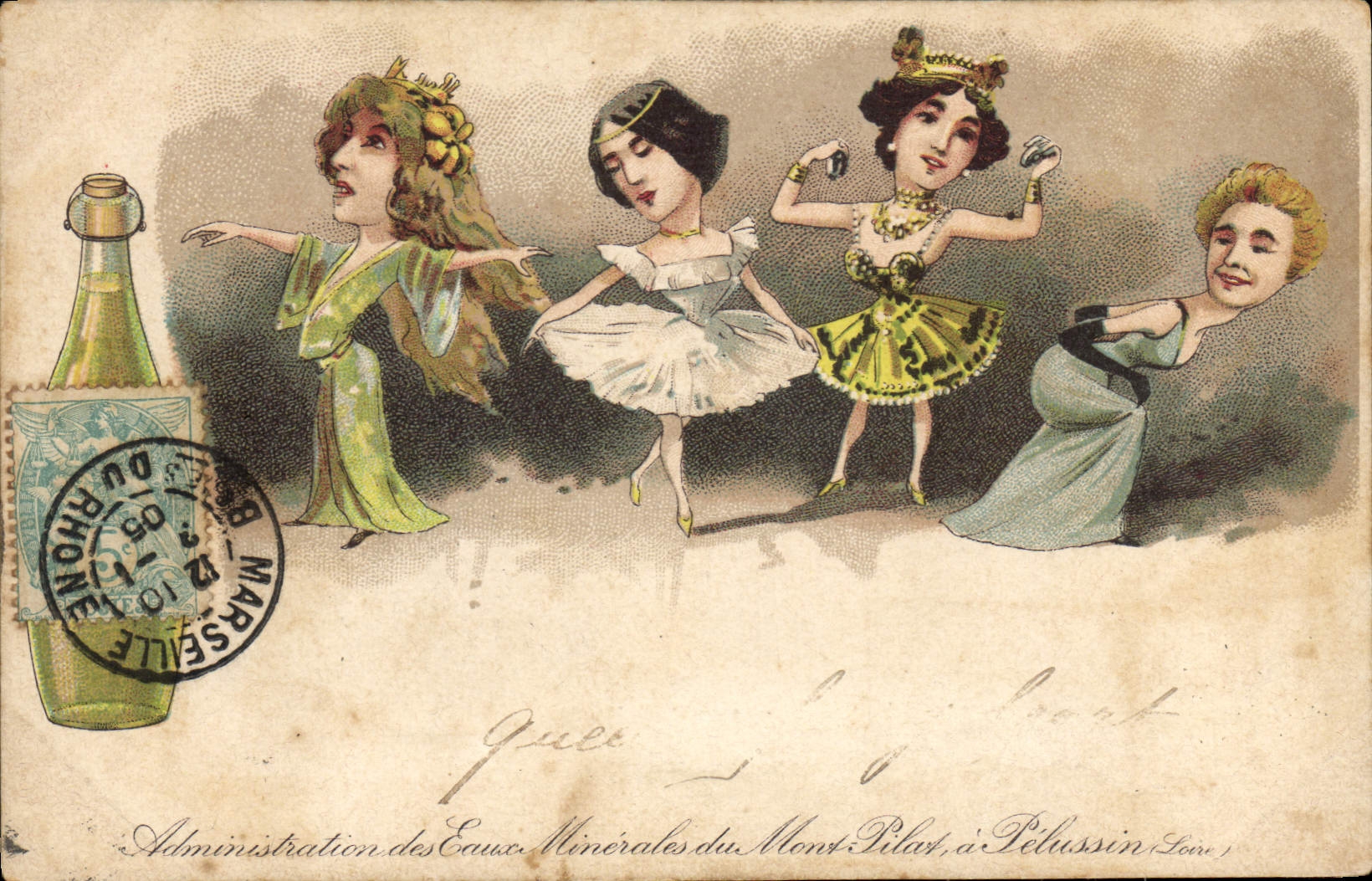 VINTAGE POSTCARD Fantaisie Illustrator Administration of mineral water of the Pilat Mount has Pelussion