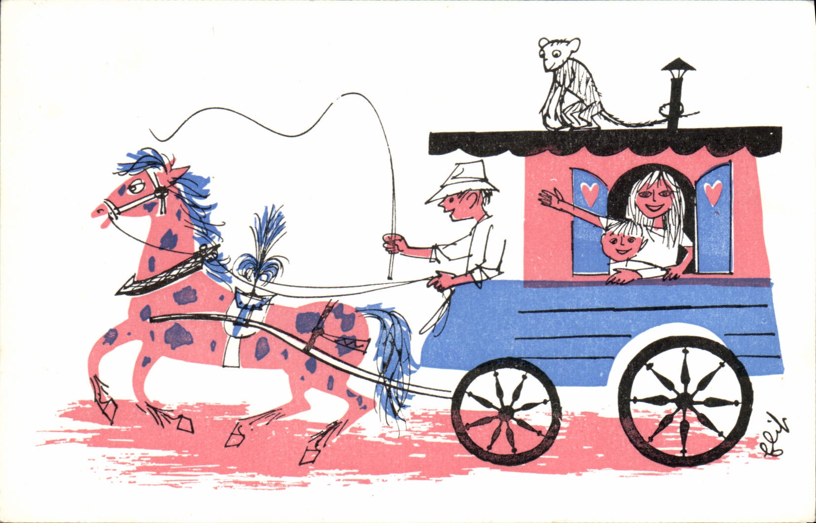 VINTAGE POSTCARD Fantasy Illustrator Children Barouche