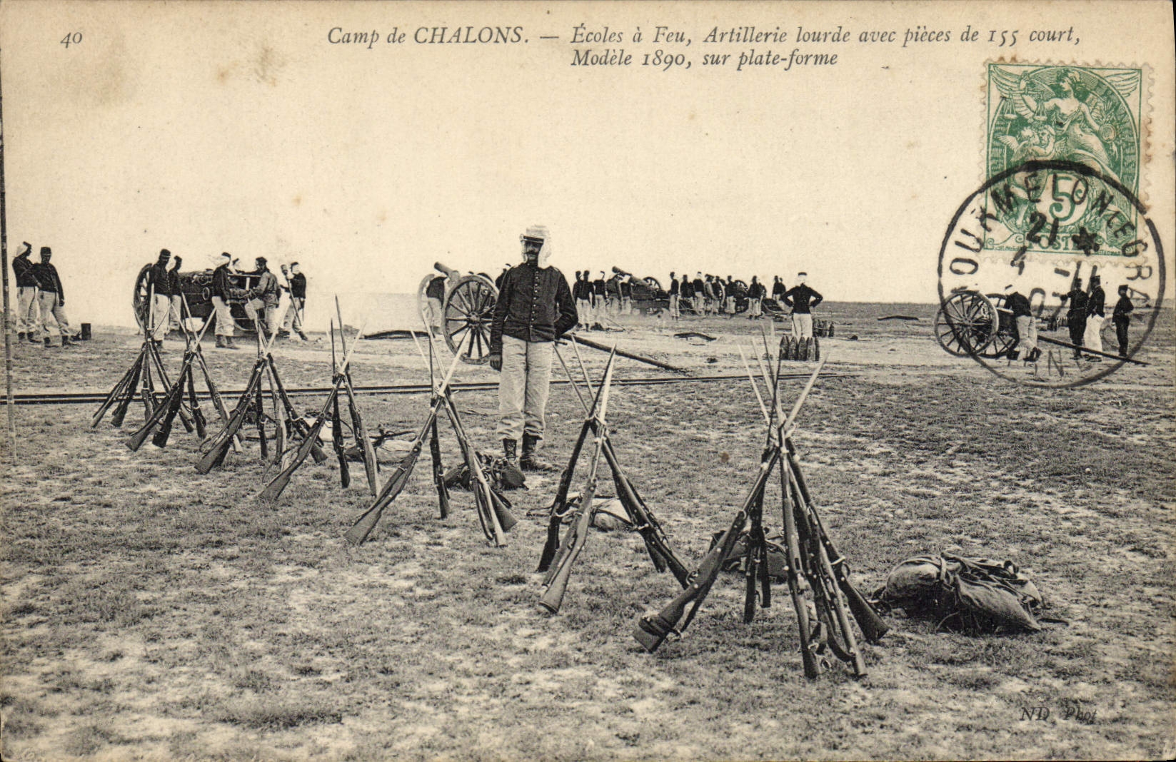 VINTAGE POSTCARD Militaria Camp of Trawl-nets Schools has fire Heavy artillery with parts of 155 short Model 1890
