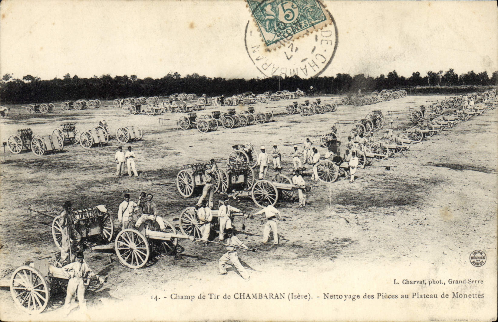 VINTAGE POSTCARD Militaria Field of fire of Chambaran Cleaning of the parts to the plate of Monettes