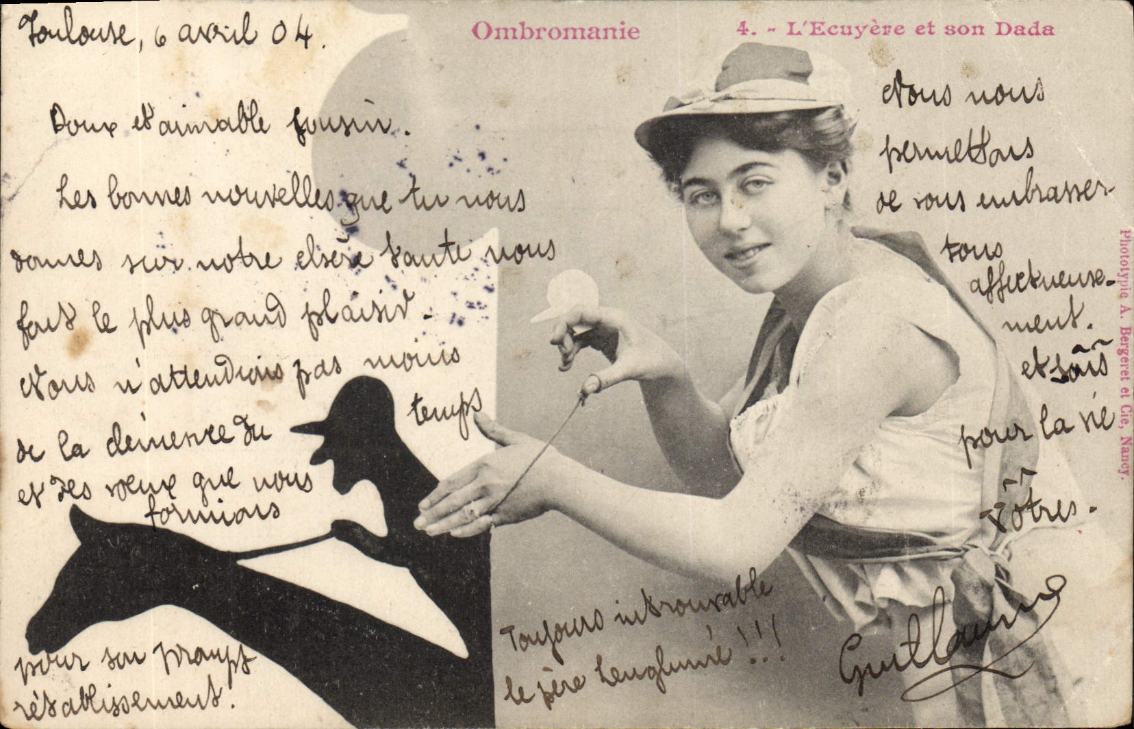 Fantasía de Ombromanie de la POSTAL de la VENDIMIA el jinete y su caballo del manía-caballo