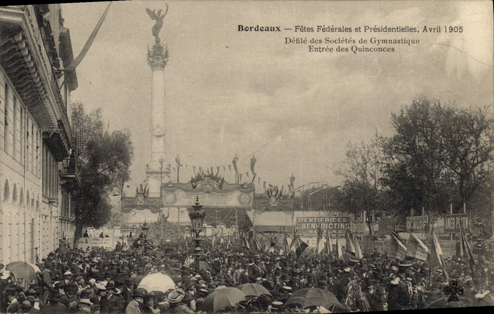 VINTAGE POSTCARD Postcards Bordeaux Fetes federal and presidential April 1905 Ravelled Mark Clover Stuck