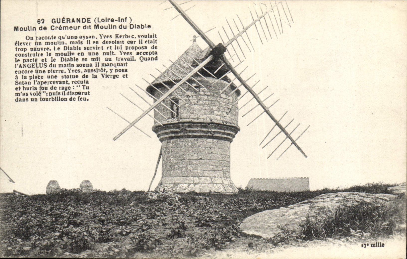 VINTAGE POSTCARD Windmill Guerande Mill of Creamy said Mill of the devil