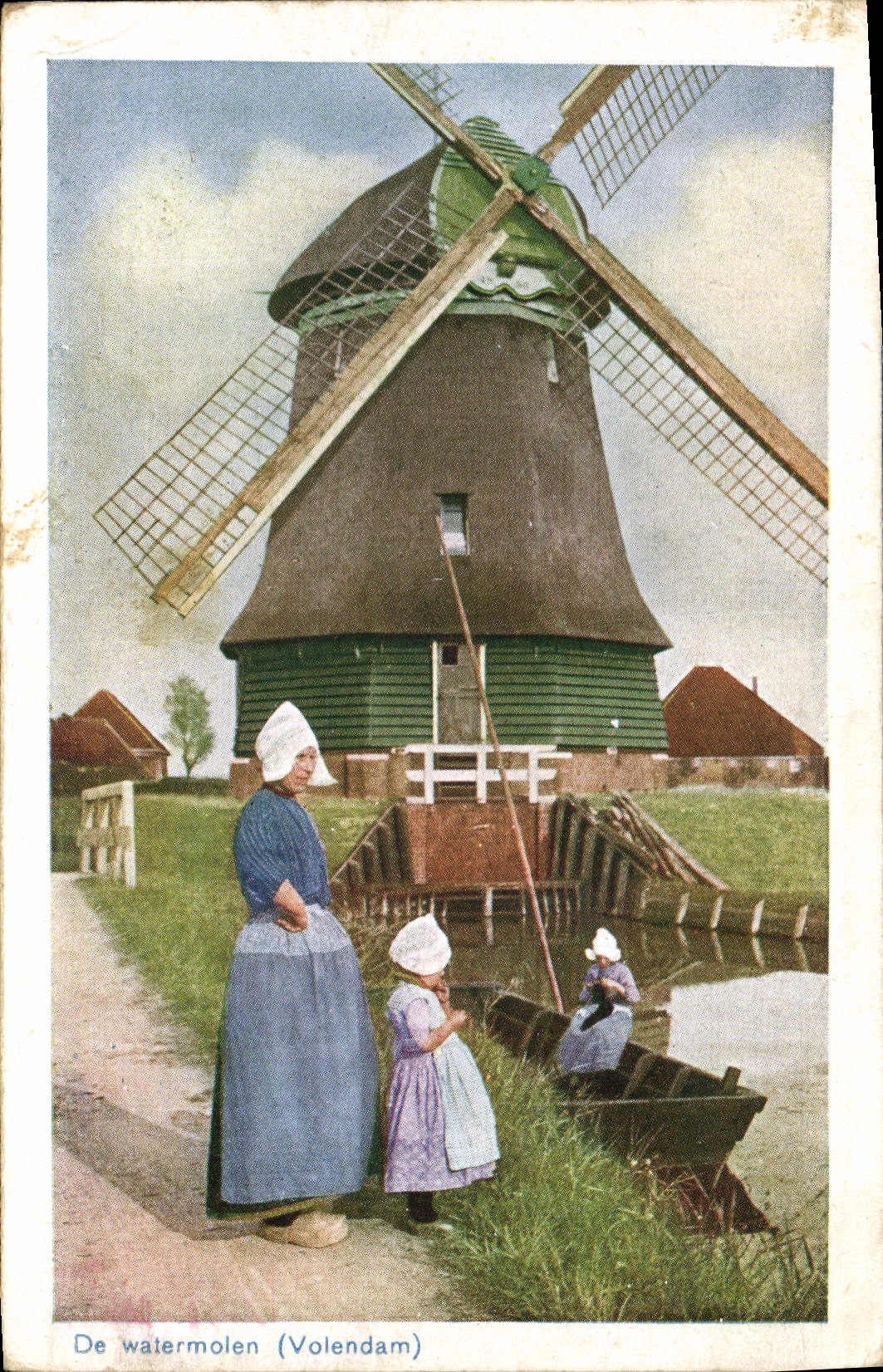 VINTAGE POSTCARD Windmill DER watermolen Volendam Folklore