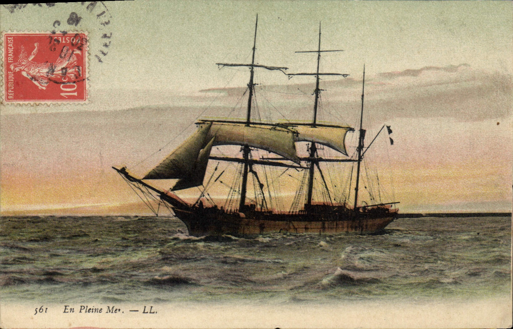 VINTAGE POSTCARD Boat of sin On the open sea