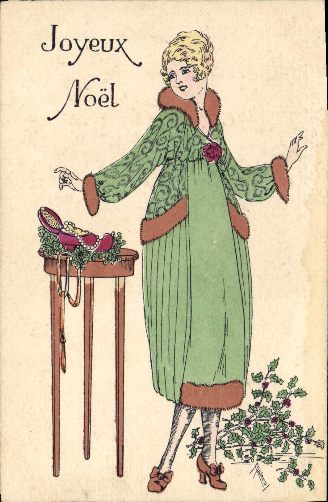 VINTAGE POSTCARD Fantasy Illustrator Christmas Woman