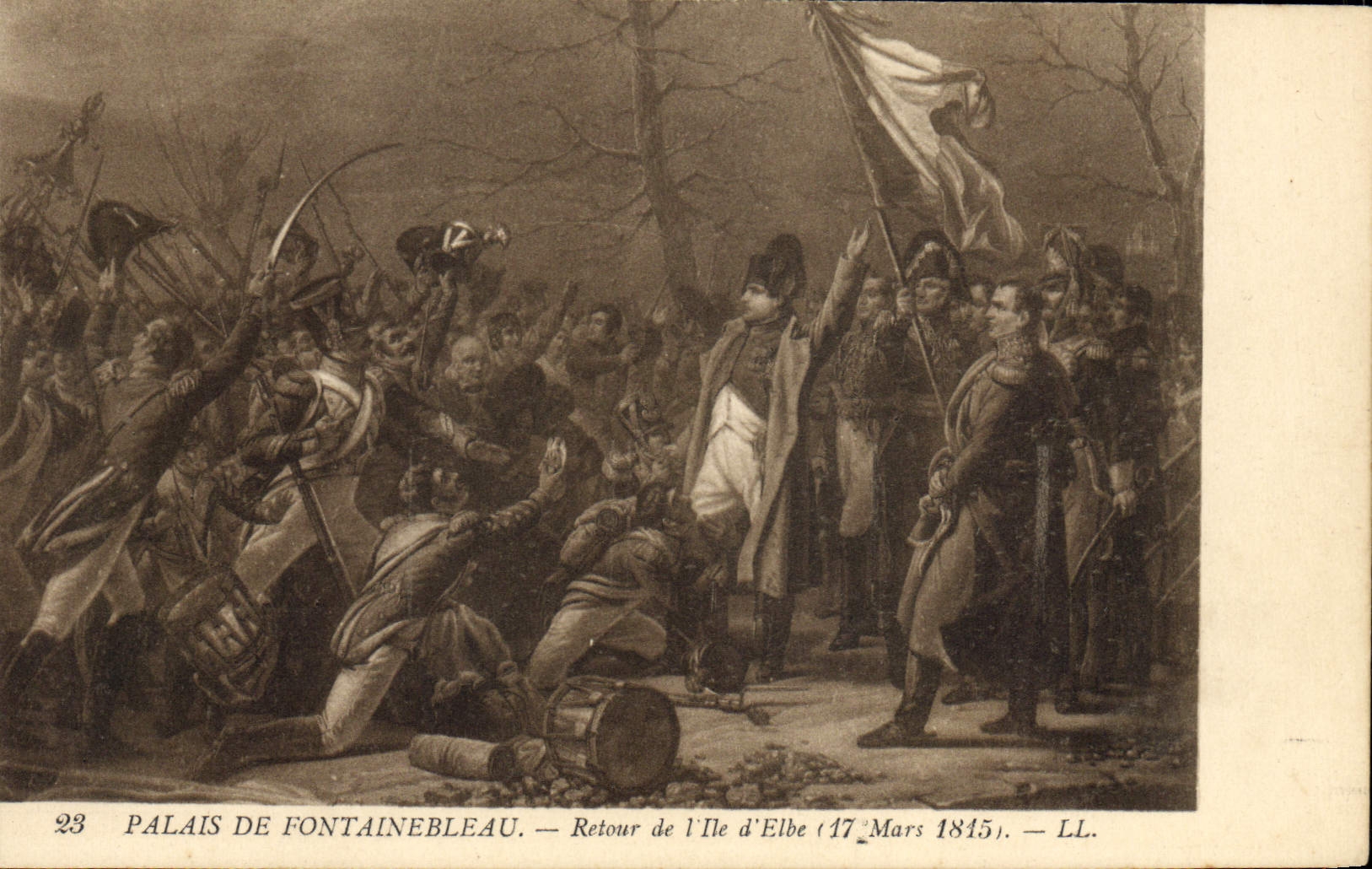 Paladar de Napoleon de la POSTAL de la VENDIMIA 1r de la vuelta de Fontainebleau de la isla de Elba