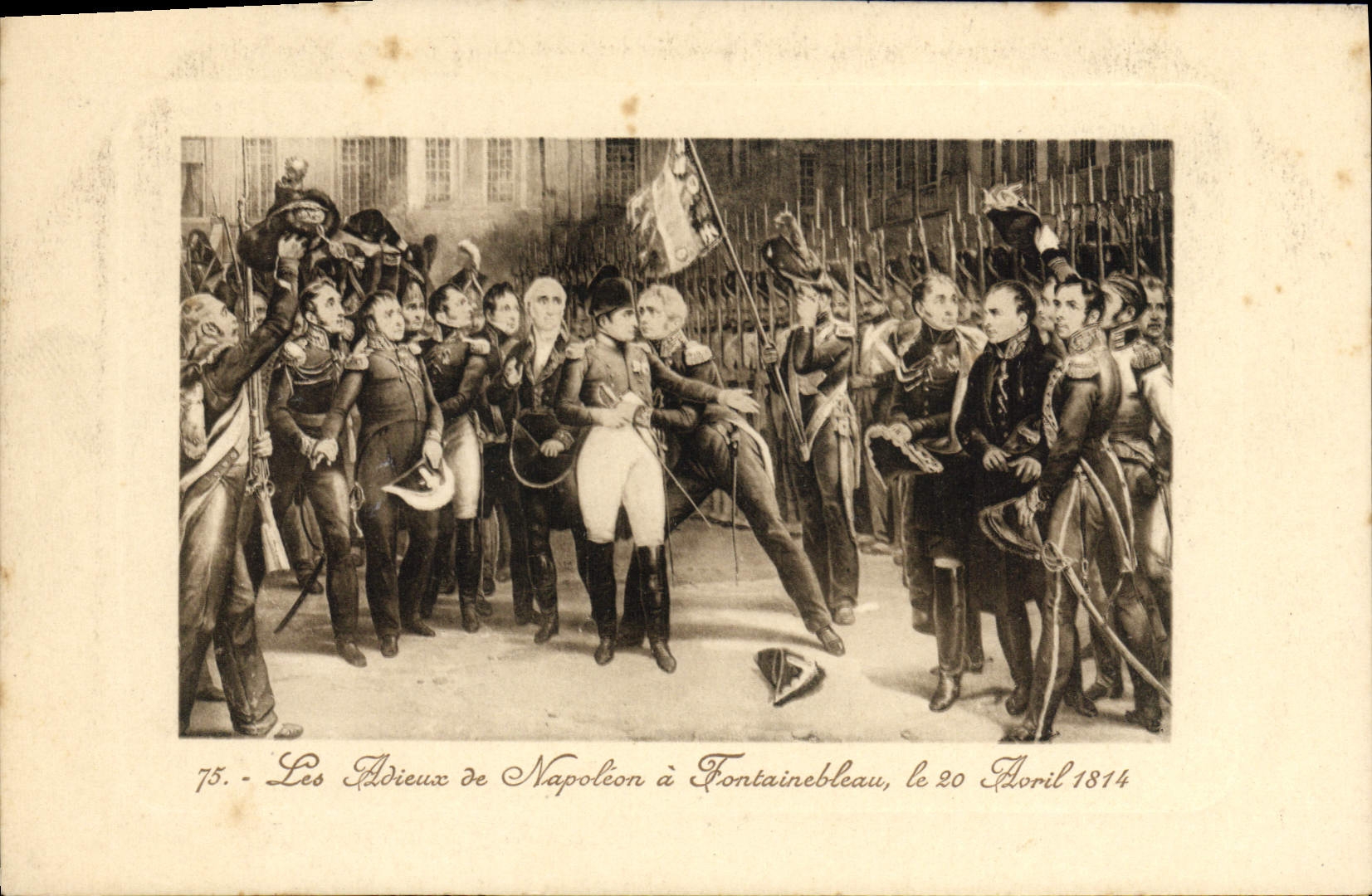 La POSTAL Napoleon de la VENDIMIA el 1r bueno-byes de Napoleon tiene Fontainebleau 1814