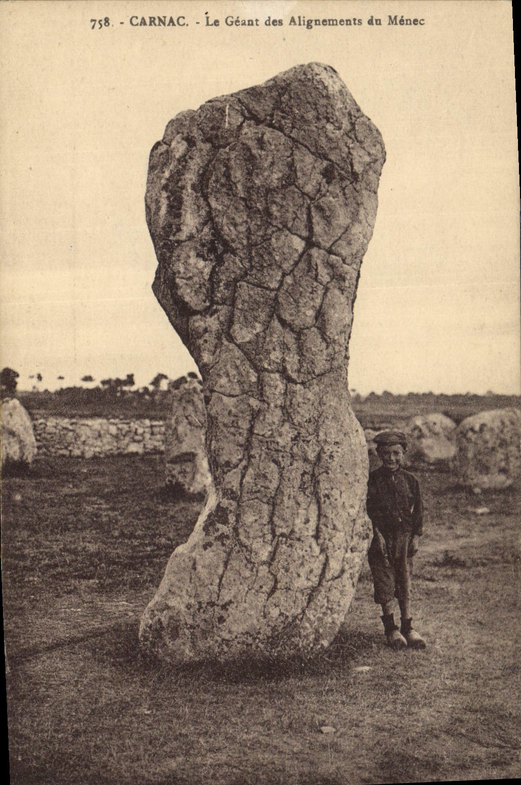 VINTAGE POSTCARD Dolmen Carnac Menhir the giant of alignments of Menec