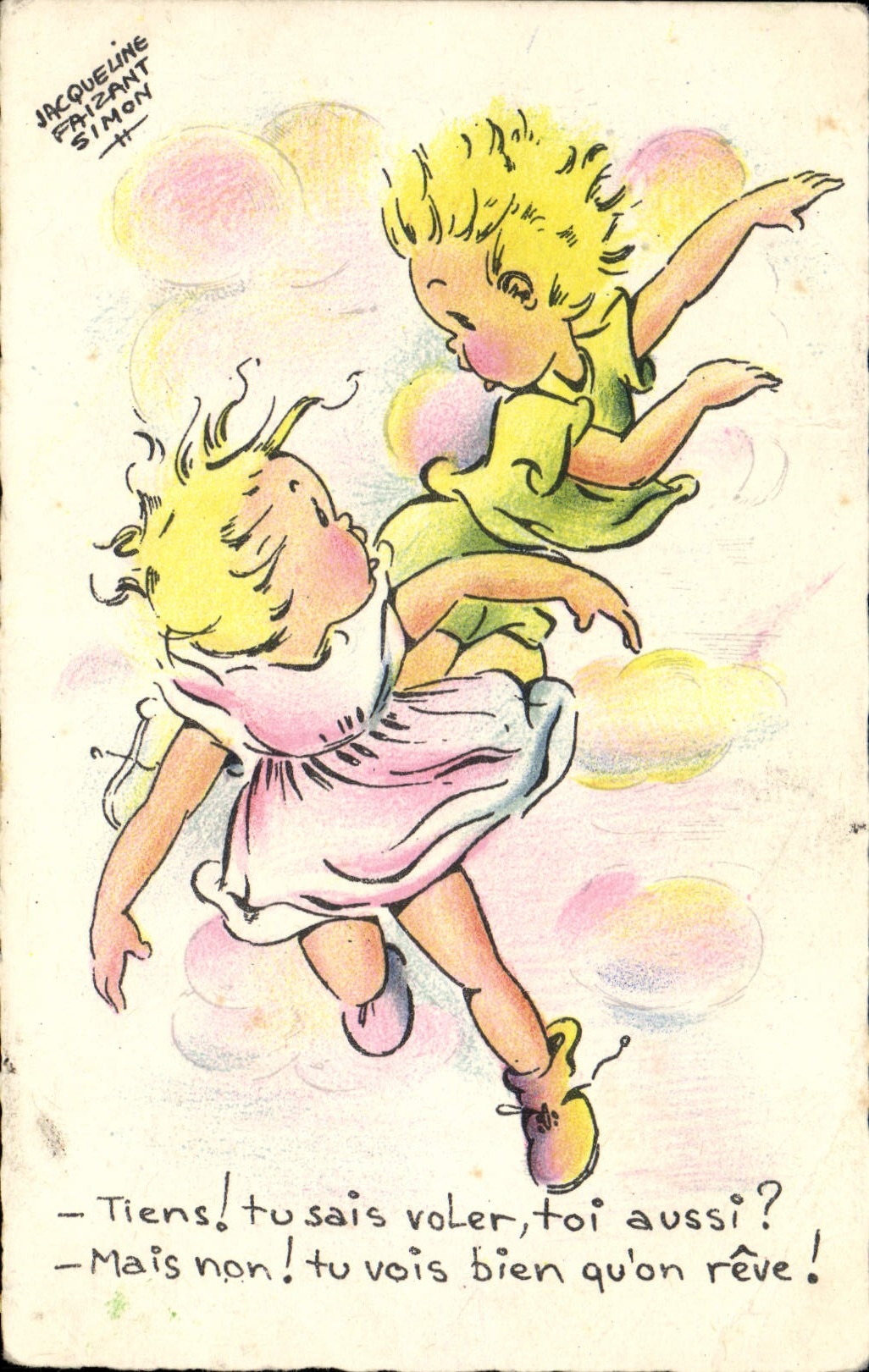 Niños de Faizant del ilustrador de la fantasía de la POSTAL de la VENDIMIA