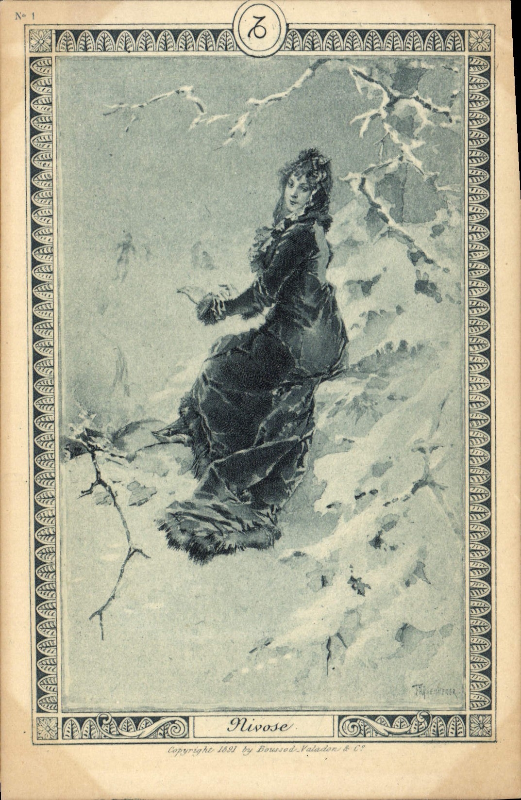 Mujer de Nivose del ilustrador de la fantasía de la POSTAL de la VENDIMIA