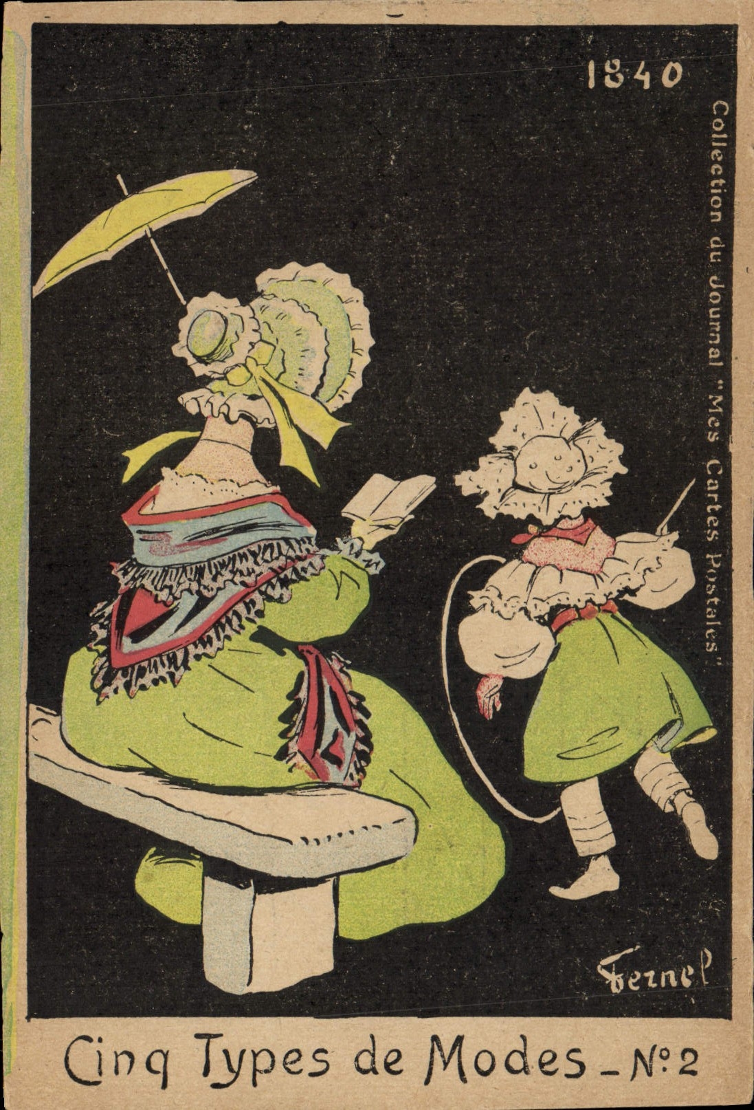 Esposa 1840 del niño del modo del ilustrador de la fantasía de la POSTAL de la VENDIMIA