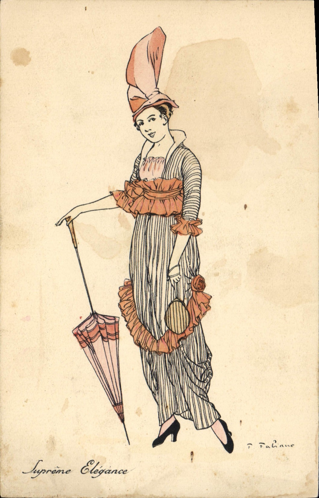 Elegancia suprema de la mujer del ilustrador de la fantasía de la POSTAL de la VENDIMIA