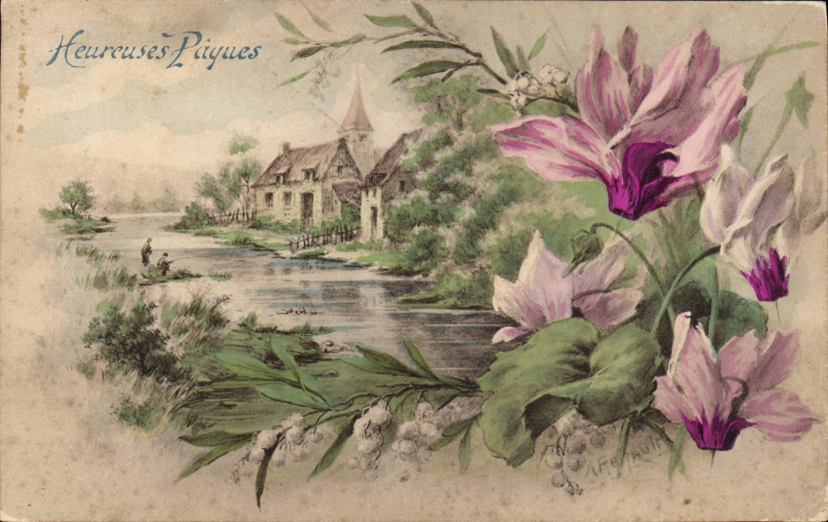 Ilustrador de Pascua de la fantasía de la POSTAL de la VENDIMIA