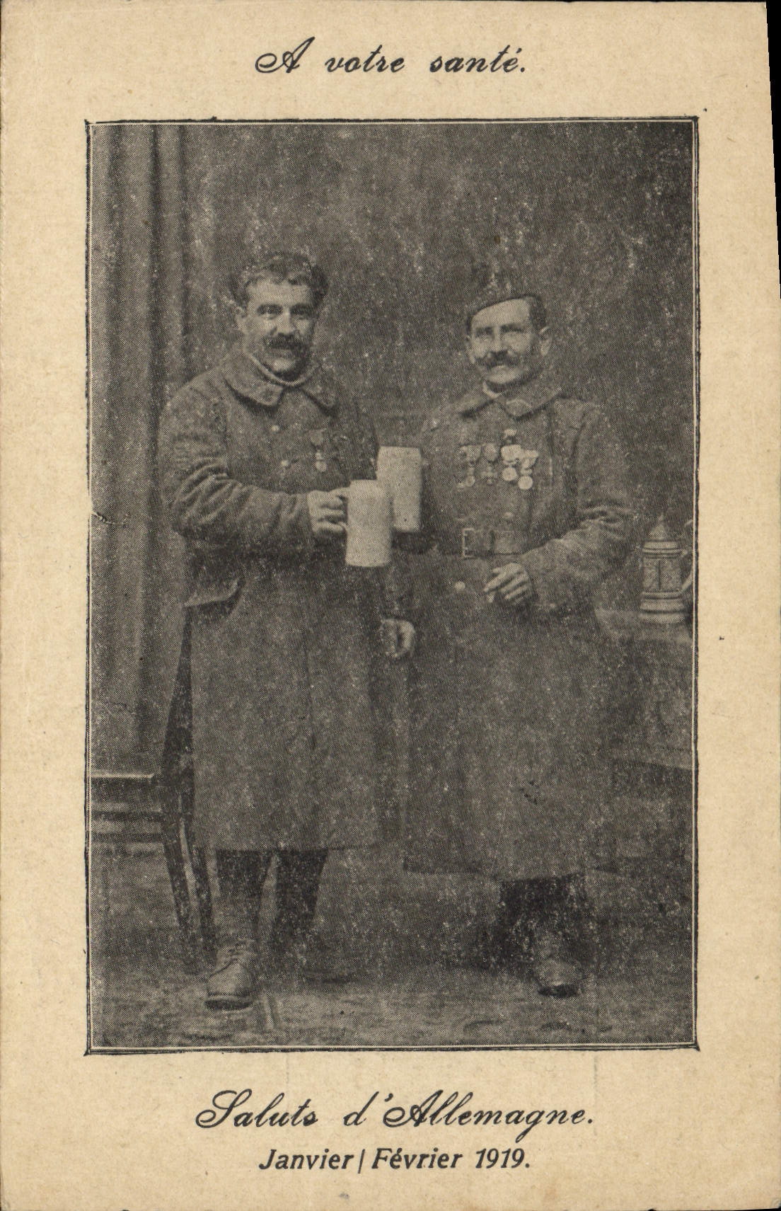 VINTAGE POSTCARD Militaria Hello of Germany February 1919 January