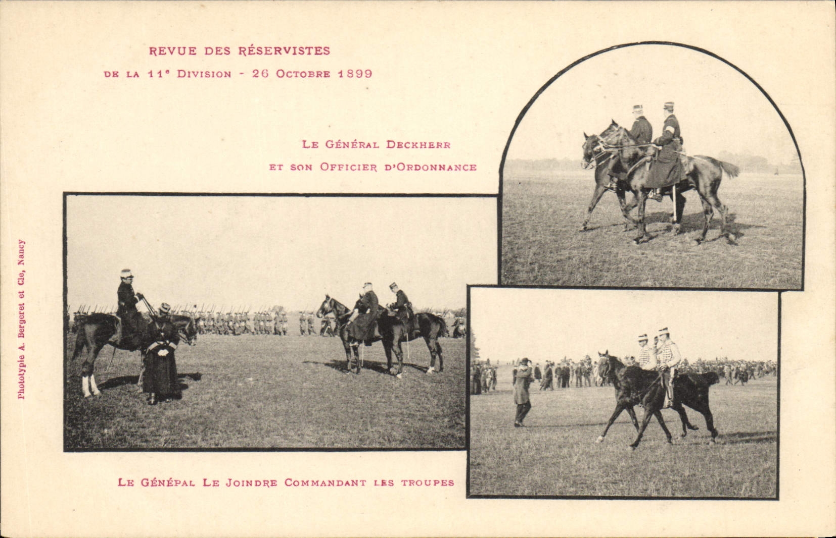 CPA Militaria Revue des Reservistes de la 11eme division 1899 Le general Deckherr et son officier d'ordonnance