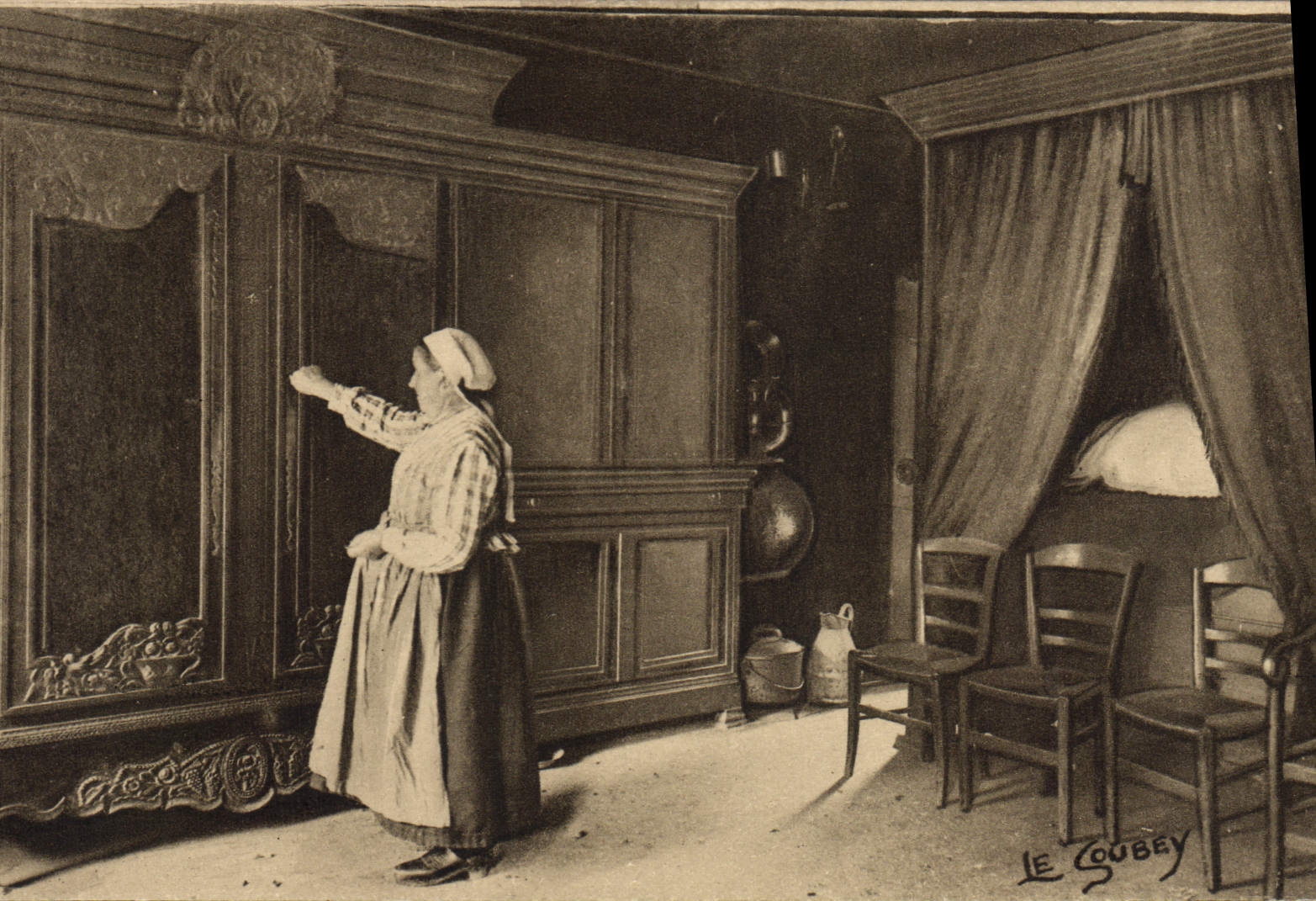 CPA Folklore Normandie Interieur Normand 