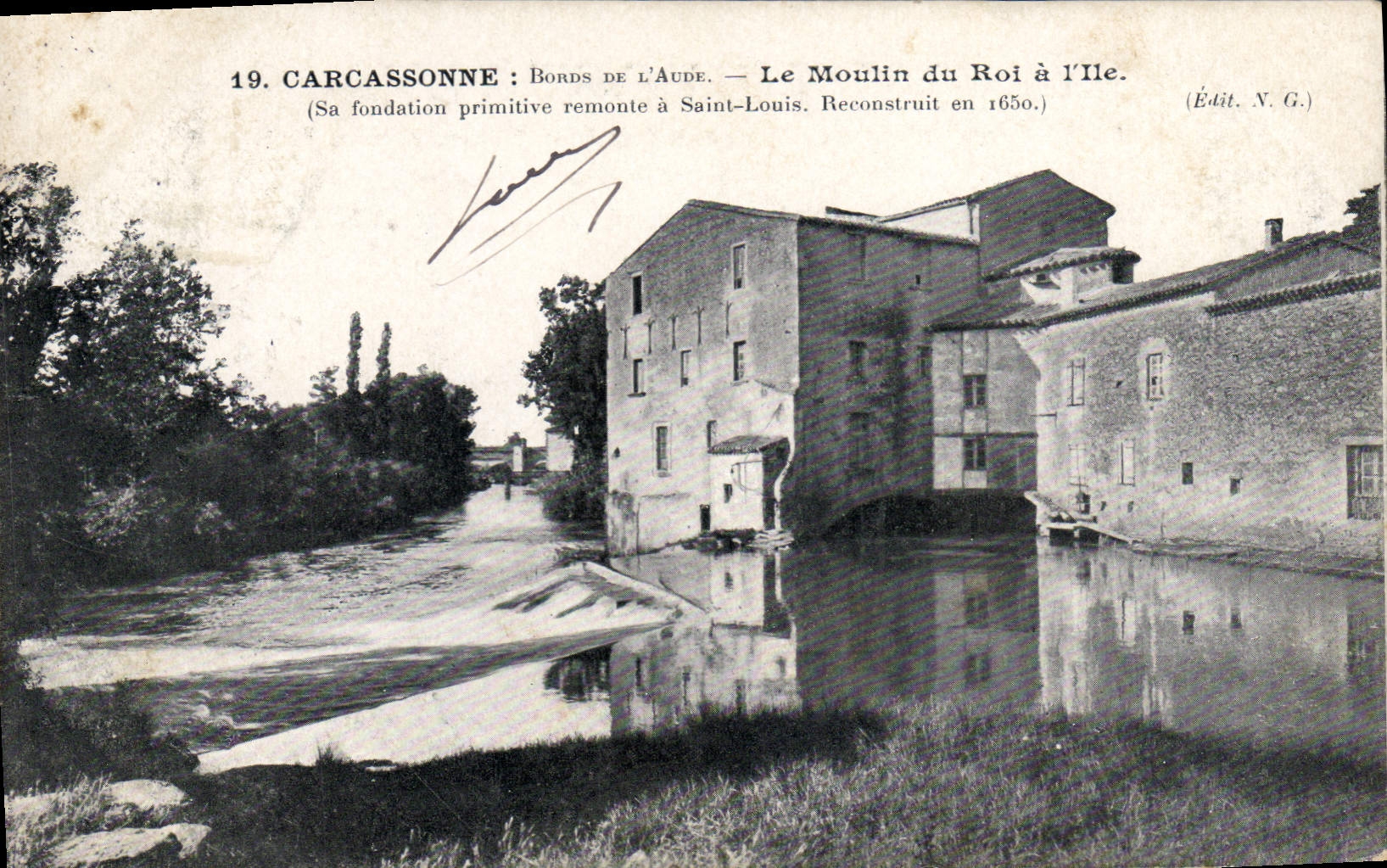 VINTAGE POSTCARD Water mill Carcassonne the mill of the king of the Island