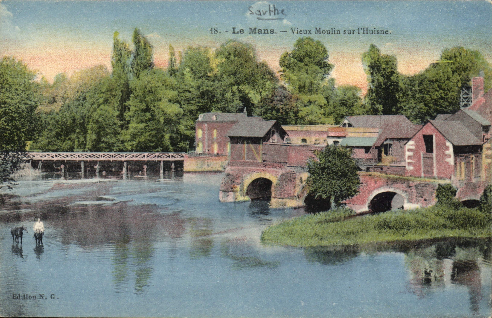 VINTAGE POSTCARD Water mill Mans Vieux mill on Huisne