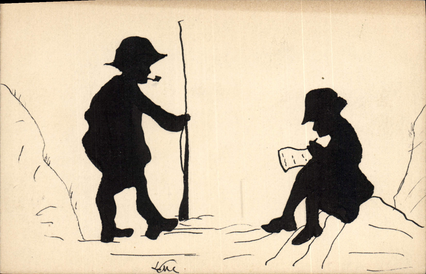 VINTAGE POSTCARD Against the light Children