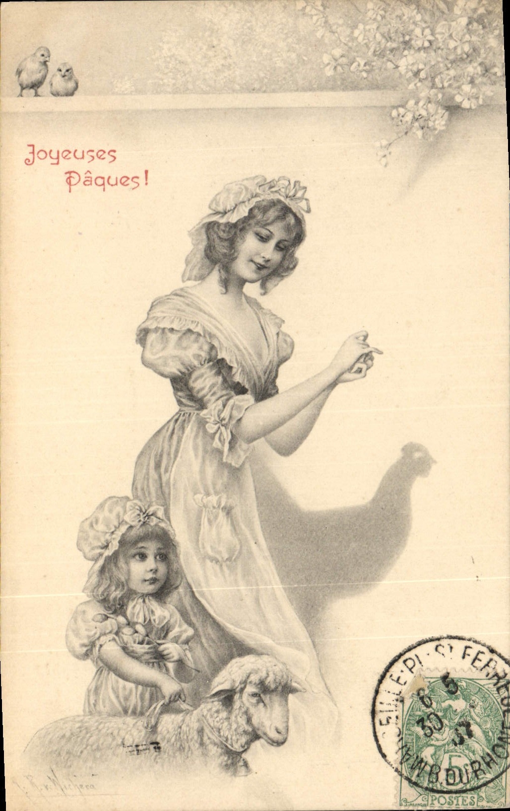 VINTAGE POSTCARD Fantasy Child wife Set of Easter shades