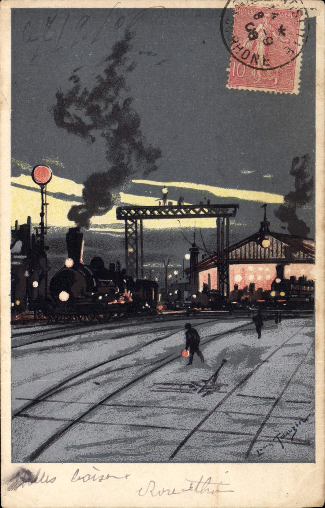 VINTAGE POSTCARD Against the light Train