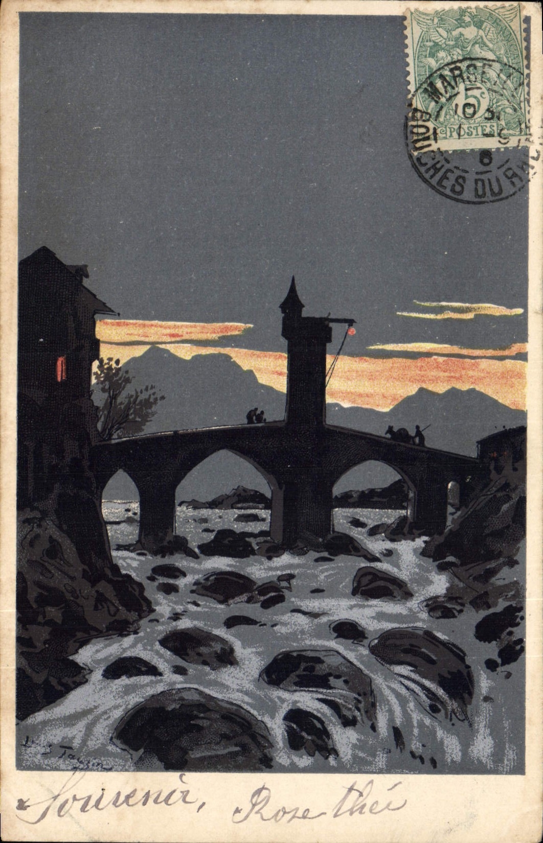 VINTAGE POSTCARD Against the Pont light