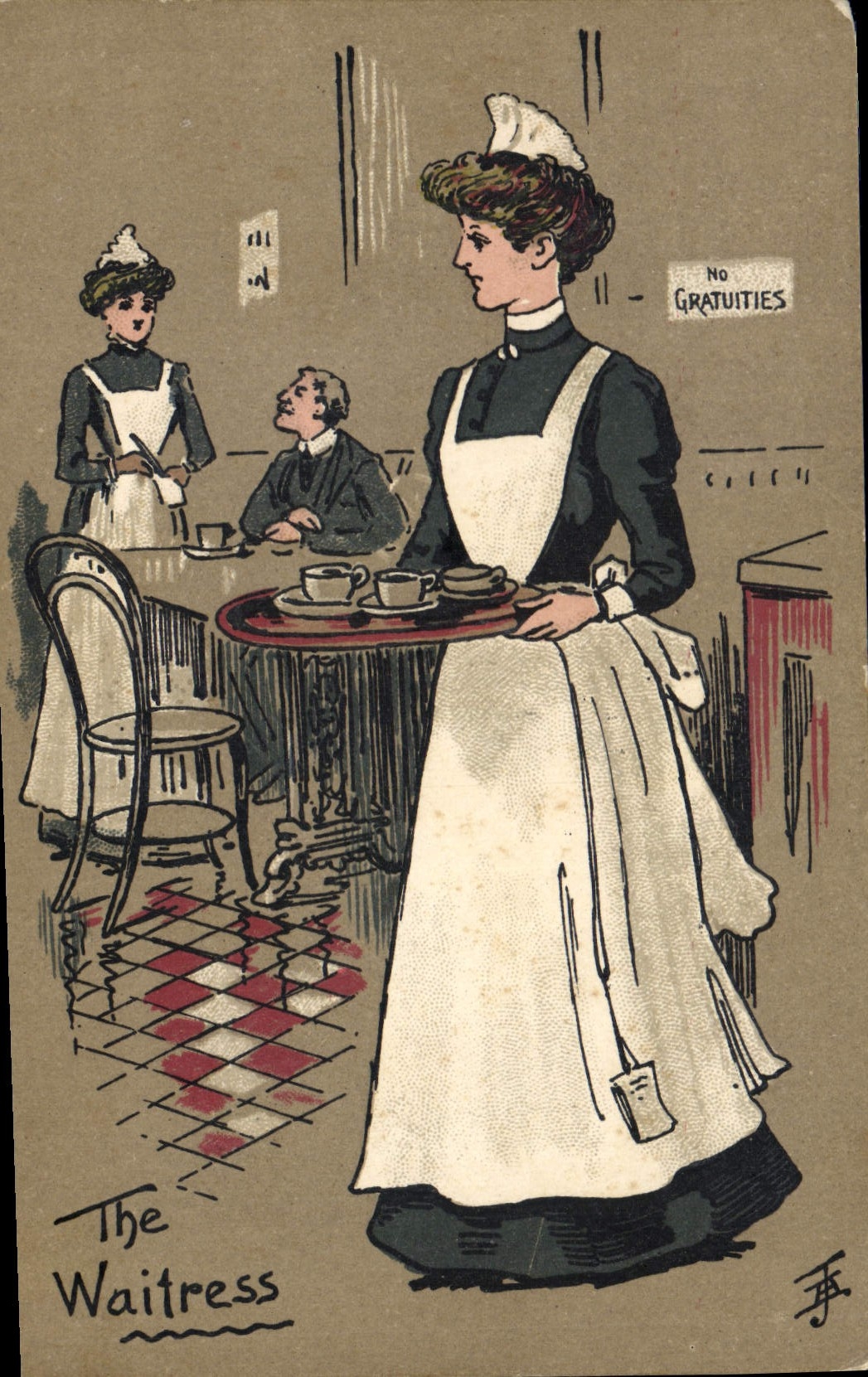 VINTAGE POSTCARD Fantasy Illustrator The Waitress