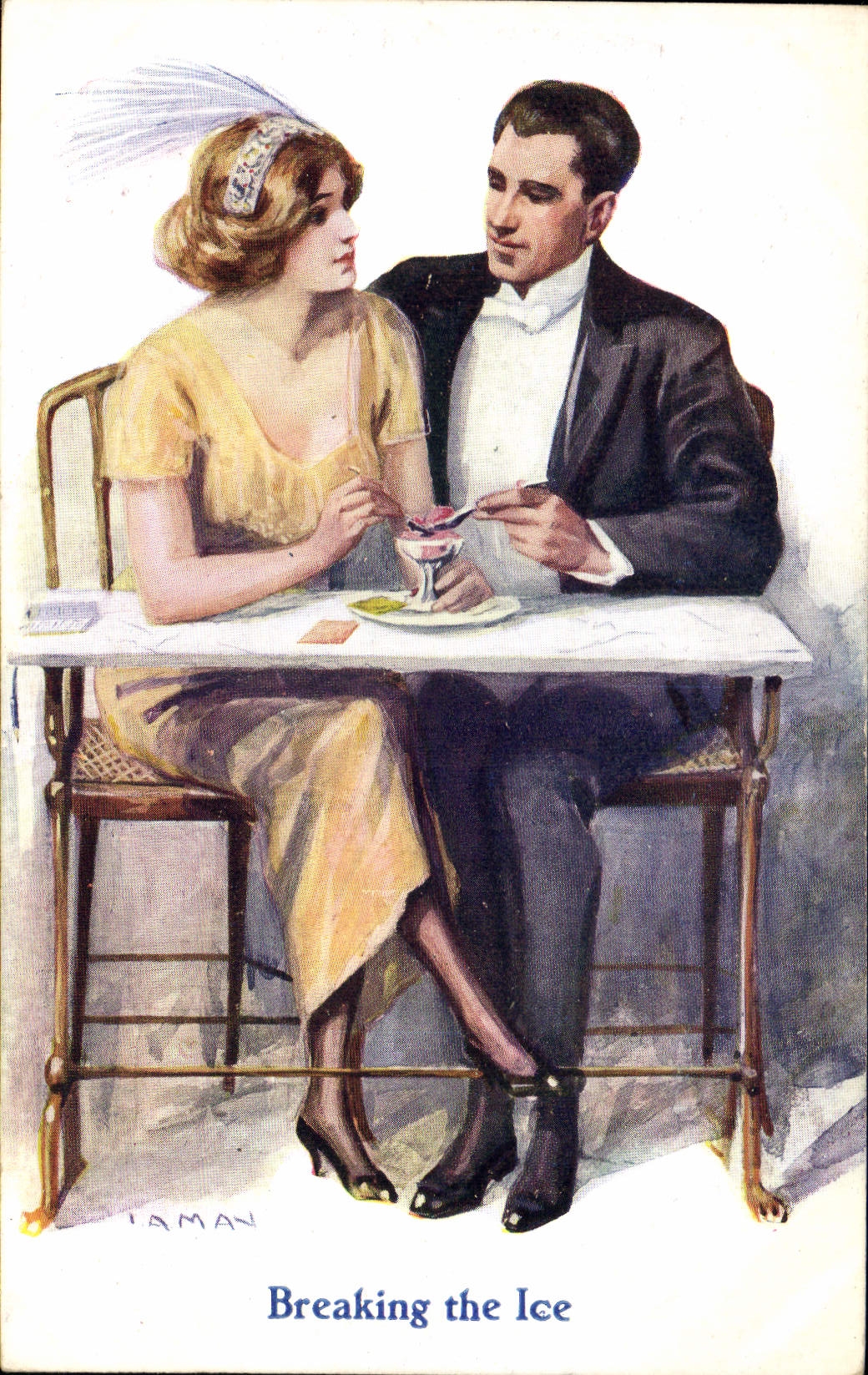 VINTAGE POSTCARD Fantasy Illustrator Woman Breaking the ice