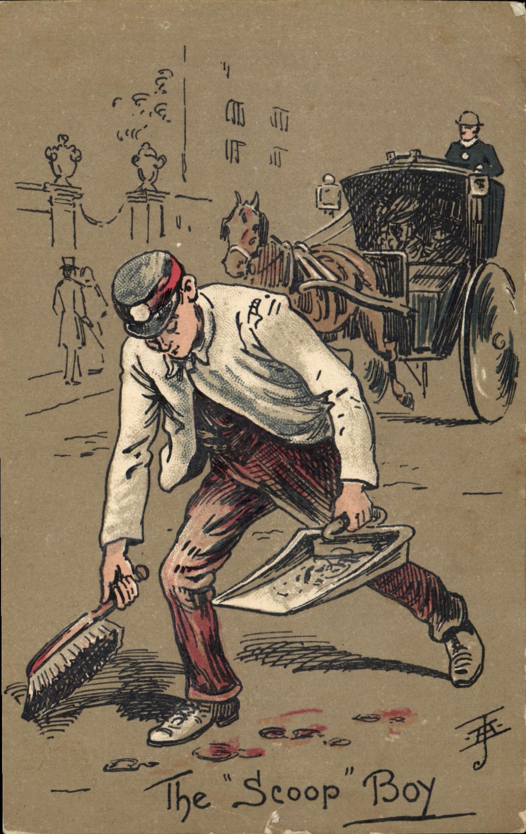 VINTAGE POSTCARD Fantasy Illustrator The scoop servant boy