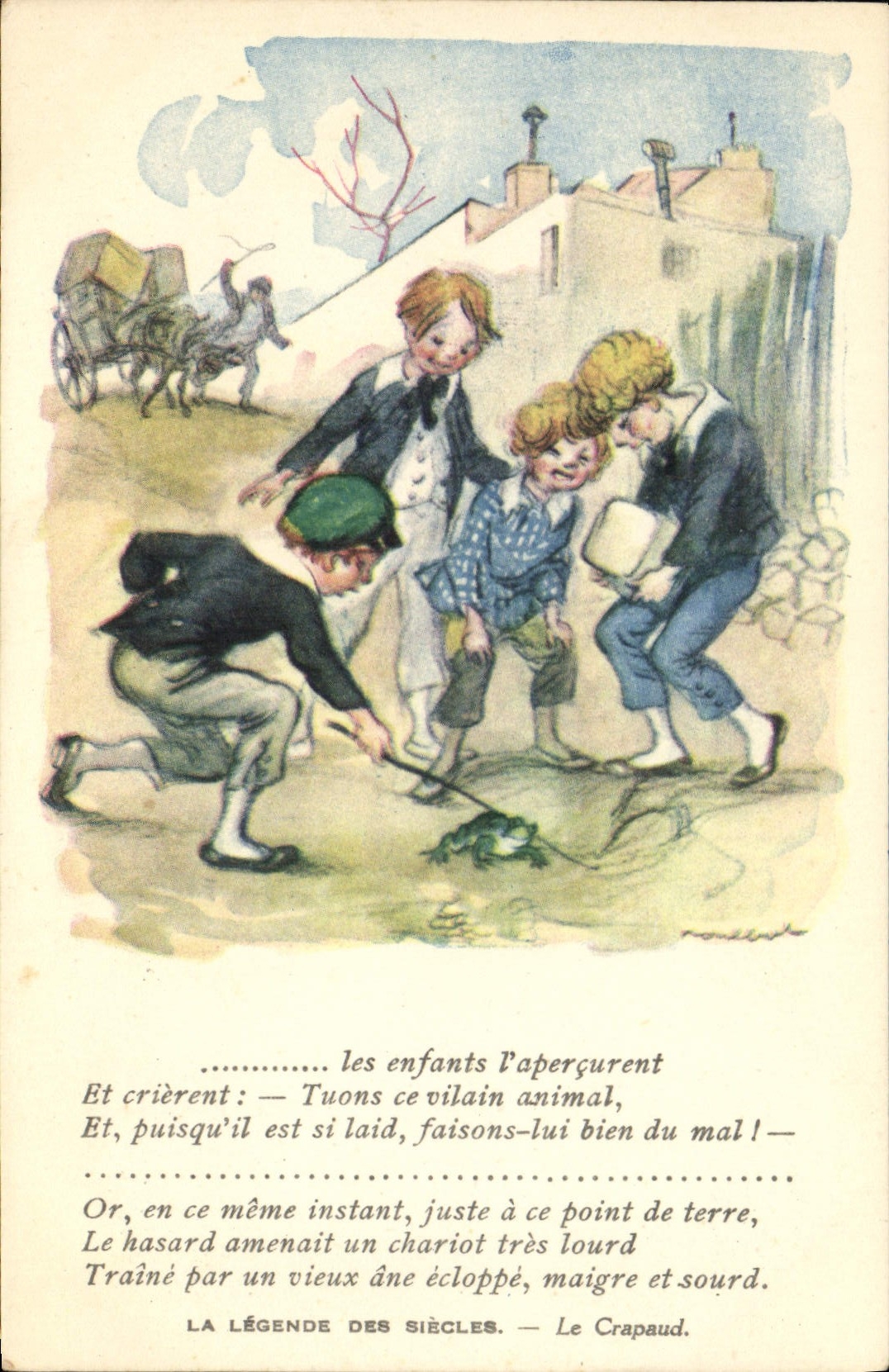 Ilustrador Poulbot Victor Hugo de Fantaisie de la POSTAL de la VENDIMIA la leyenda de los siglos que la placa de fijación con abrazadera salpica