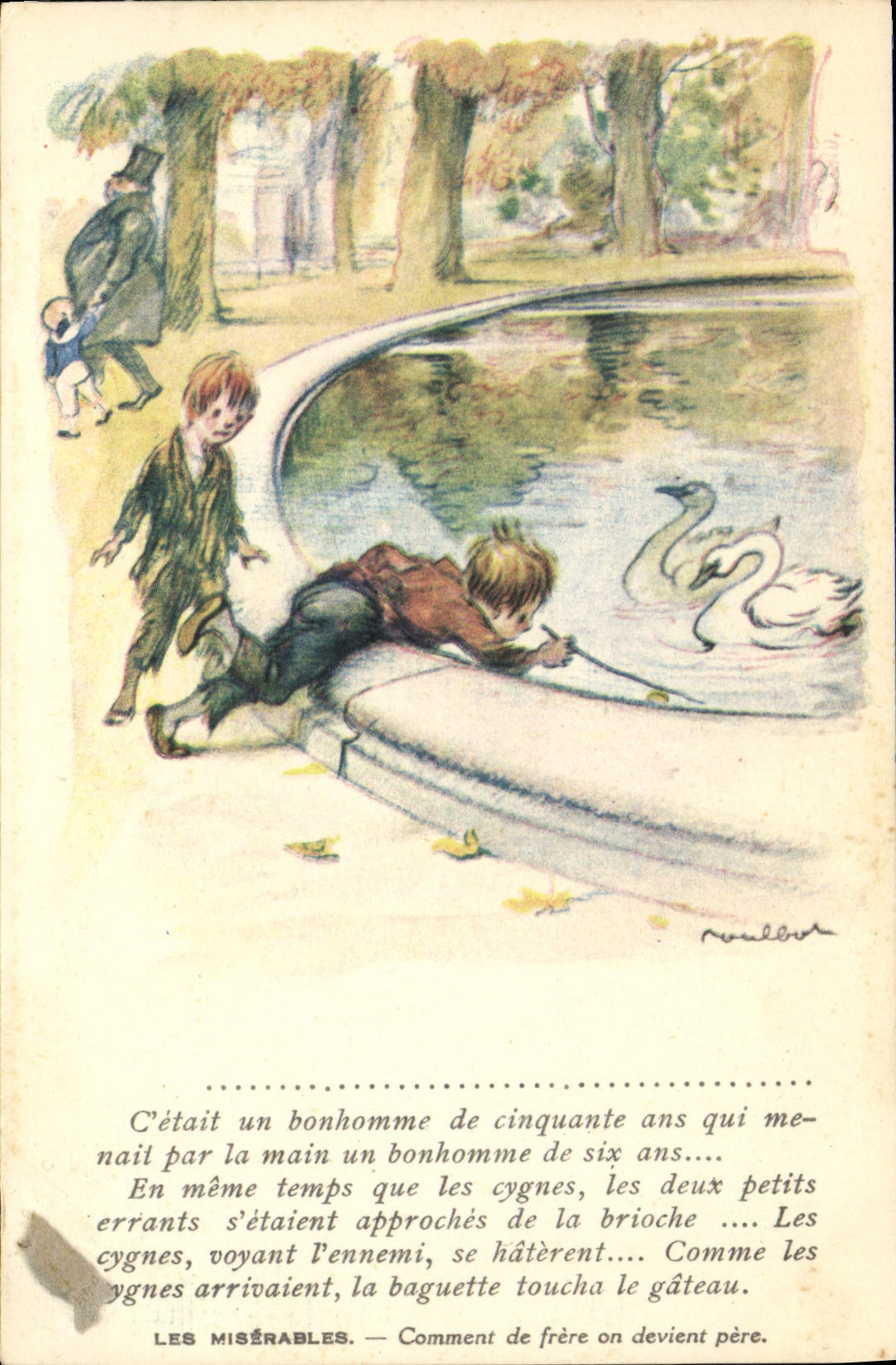 CPA Fantaisie Illustrateur Poulbot Victor Hugo Les Miserables Cygne Swan