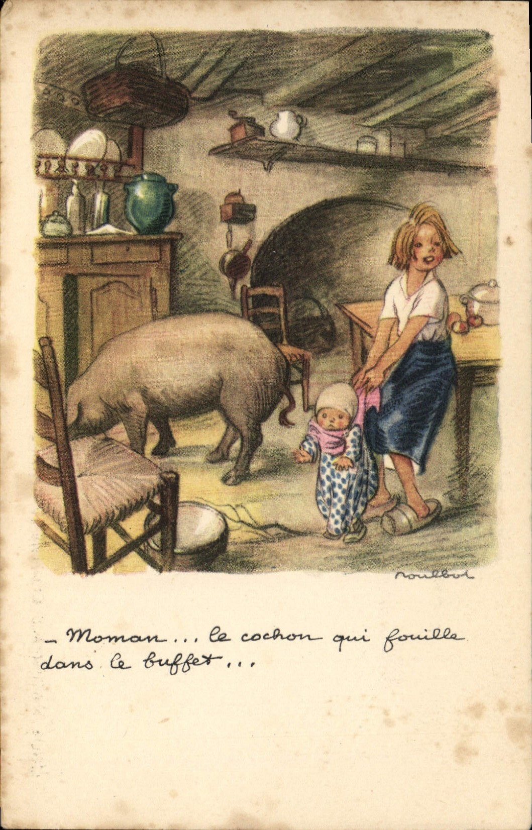 CPA Fantaisie Illustrateur Poulbot Cochon Porc