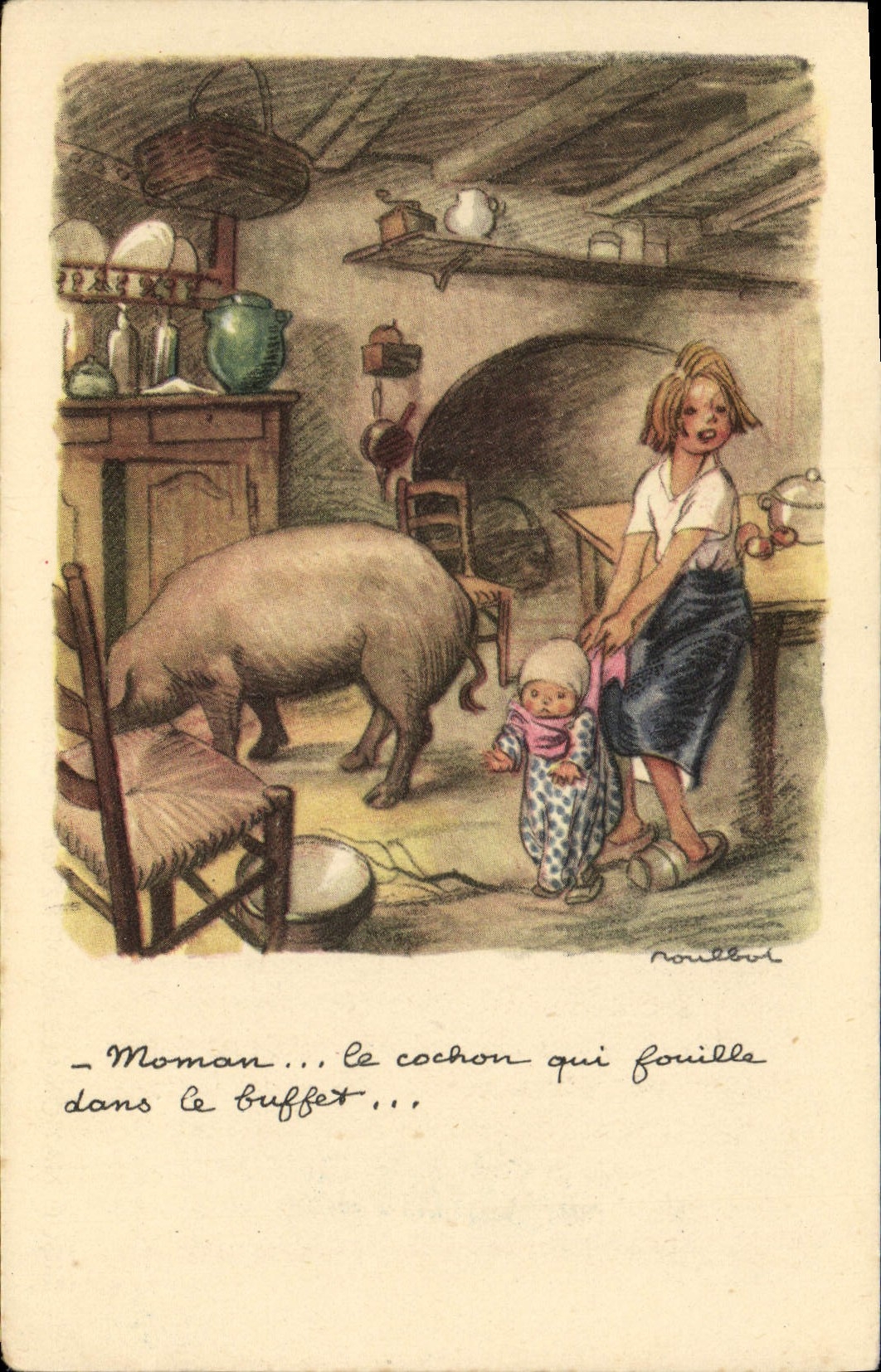 CPA Fantaisie Illustrateur Poulbot Cochon Porc