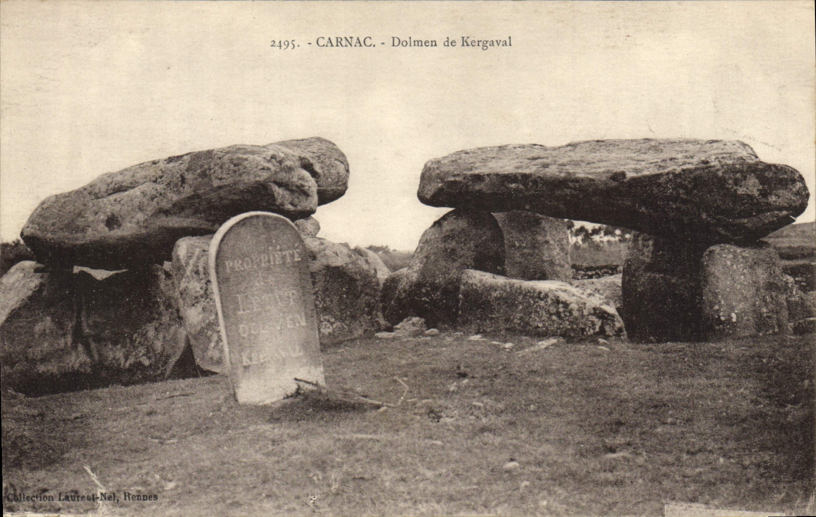 Dolmen de Carnac del menhir del dolmen de la POSTAL de la VENDIMIA de Kergaval