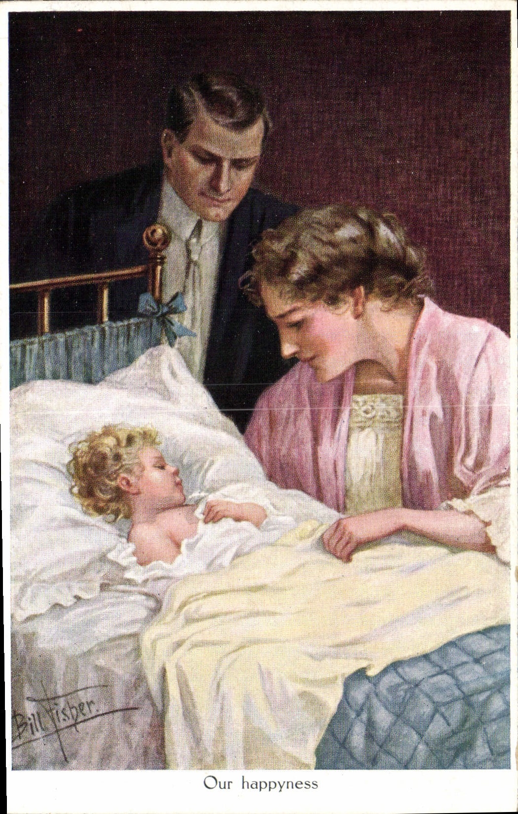 VINTAGE POSTCARD Fantasy Illustrator Our happyness