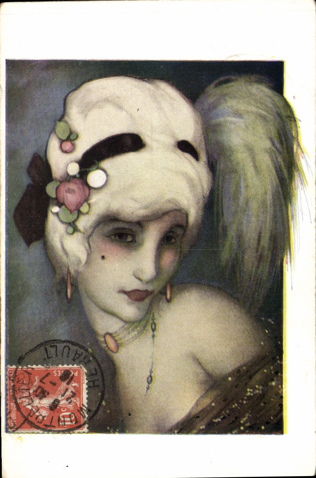 VINTAGE POSTCARD Fantasy Illustrator Woman the white wig by Fontan Hairdresser Hairstyle