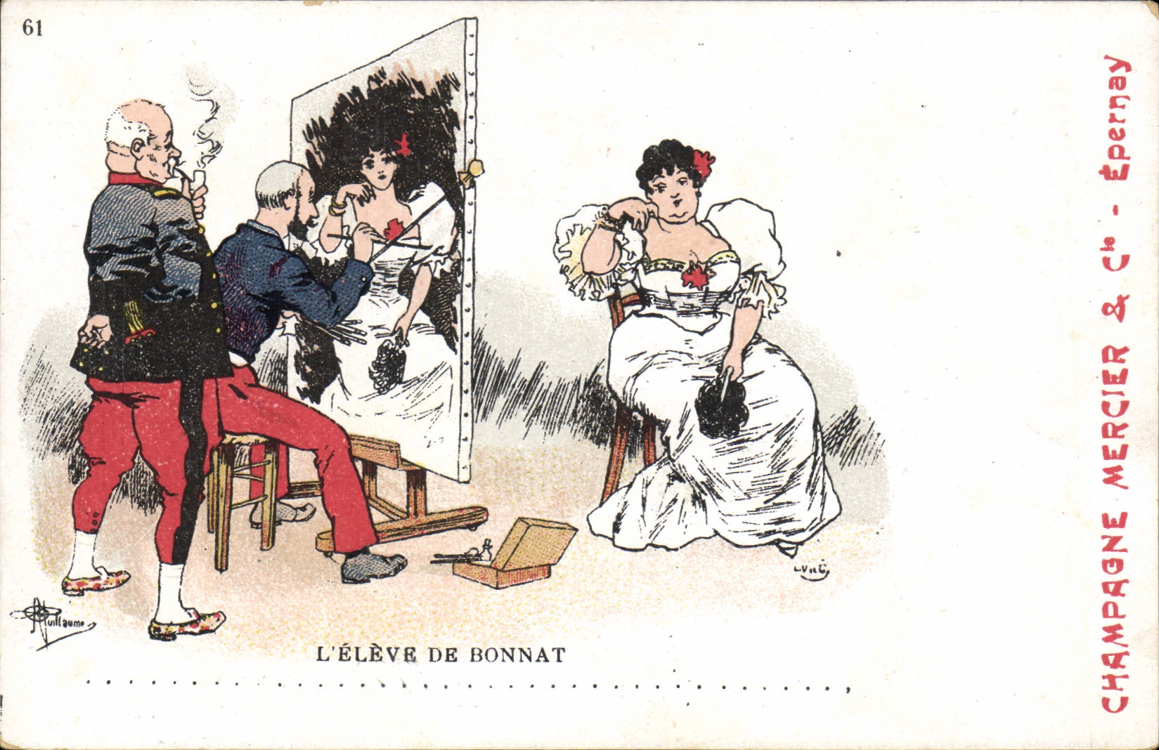 VINTAGE POSTCARD Fantasy Illustrator Albert Guillaume the high one of Bonnat Militaria