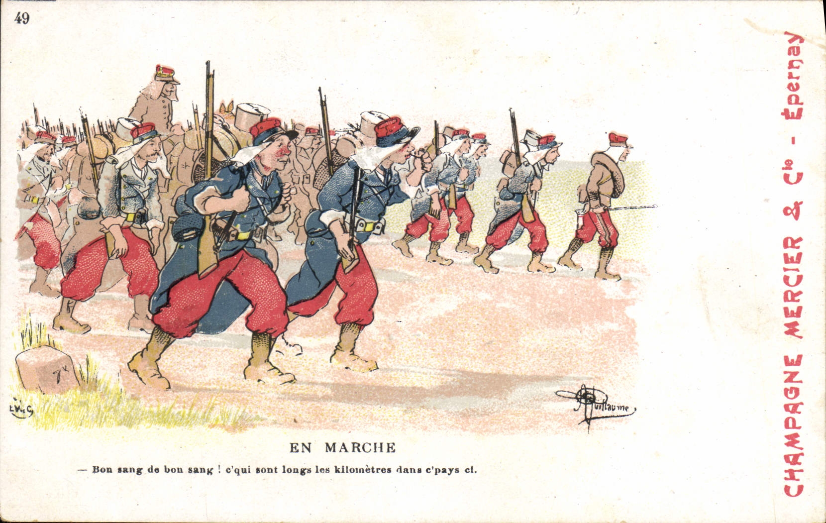 VINTAGE POSTCARD Fantaisie Illustrator Albert Guillaume goes Militaria from There