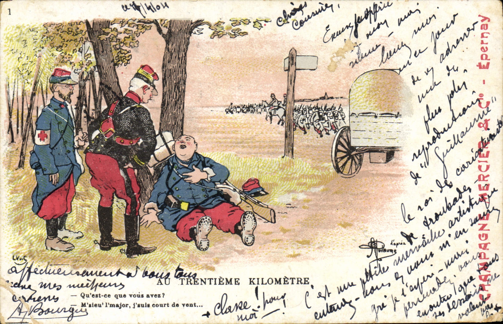 VINTAGE POSTCARD Fantasy Illustrator Albert Guillaume With the thirtieth kilometer
