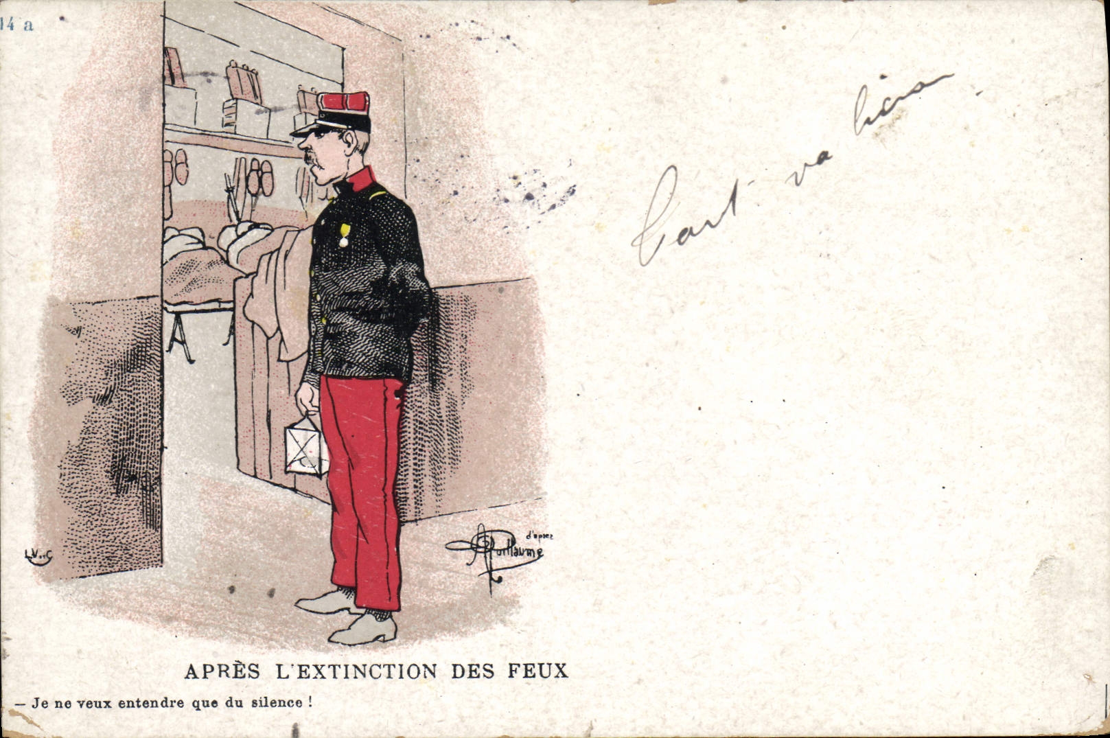 VINTAGE POSTCARD Fantasy Illustrator Albert Guillaume Militaria After the extinction of fires
