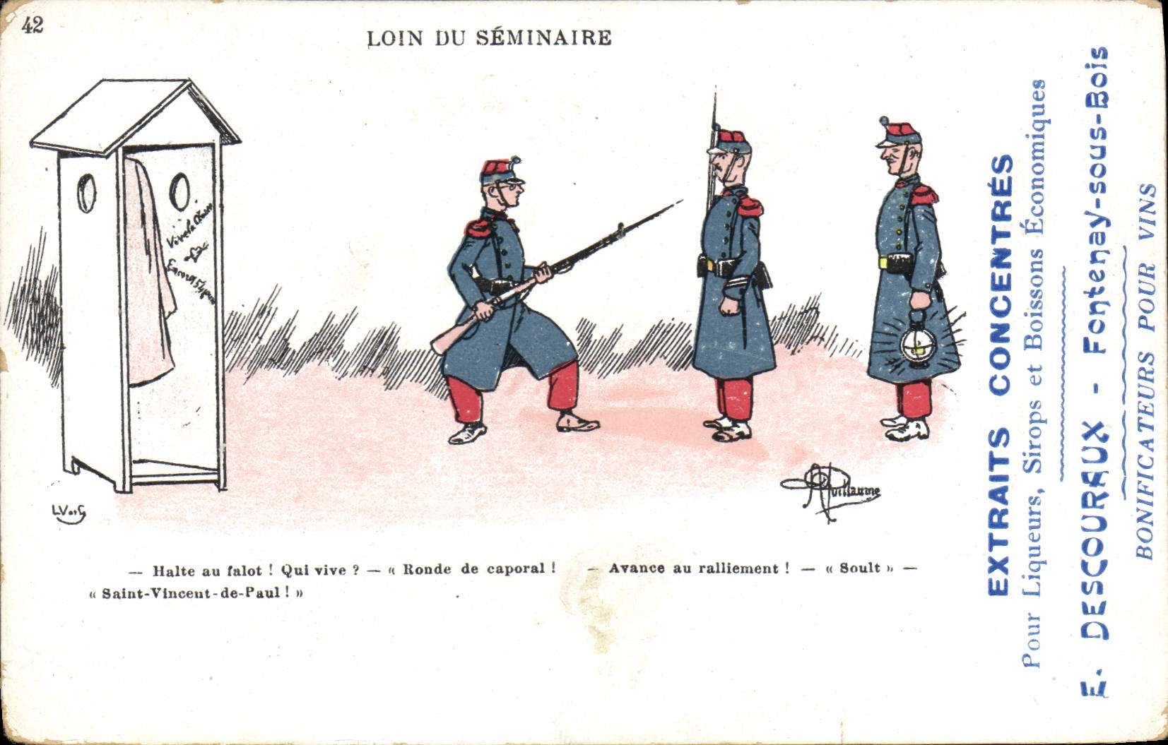 VINTAGE POSTCARD Fantasy Illustrator Albert Guillaume Militaria Far from the seminar