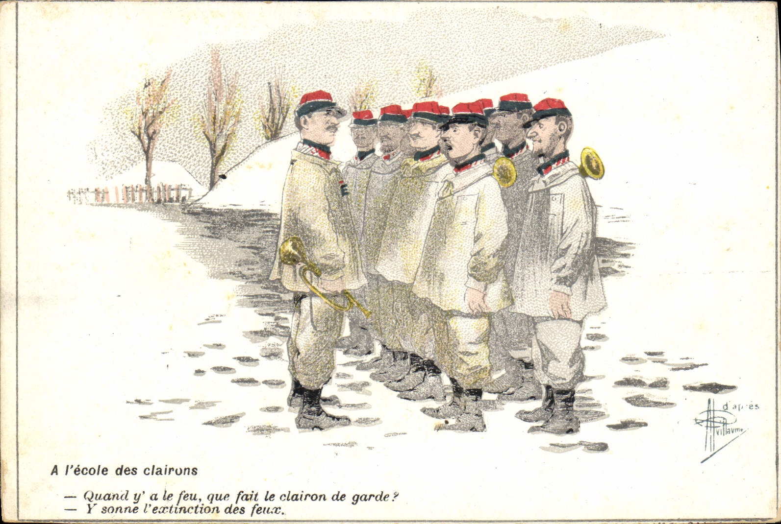 VINTAGE POSTCARD Fantasy Illustrator Albert Guillaume Militaria At the school of the bugles